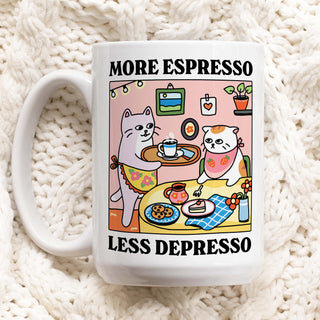 'More Espress Less Depresso' Pink Cat Mug